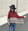 Zima Wełniana Etniczna Boho Tassel Paski Poncho Dla Kobiet Patchwork Ciepły Szalik Przylądek Okładki Oversize Szal