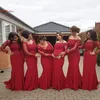 2017 arabo africano nuovo rosso abito da damigella d'onore plus size sexy spalle scoperte maniche lunghe in pizzo backless abiti formali incinte