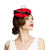 Cappello derby da donna con fiocco in pelle, piume di struzzo, feltro di lana, corda, coccodrillo, cocktail party A144