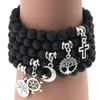 Hot Lava Rock Pärlor Armband Rudder Tree Cross Feather Star Charm Svart Natursten Stretch Armband för Women Men Mody Crafts Smycken