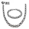 Wholesale 8mm Stainless Steel Mens Necklace Bracelet Set Byzantine Chain Black/silver/gold color 55CM necklace