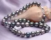 Superb 18 8-9mm Natural Tahitian genuine black multic round pearl necklace218N