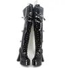 Sexy Plate-Forme Épaisse Talons Cosplay Femmes Bottes Noir Sur Le Genou Chaussures Femme Boucle Sangles Enveloppées Couleurs Personnalisées Sur Commande Plus La Taille