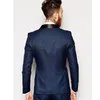 Groom Tuxedos Groomsmen One Button Navy Blue Shawf Lapel Najlepszy Mężczyzna Garnitur Ślub Męskie Blazer Garnitury Custom Made (Kurtka + Spodnie + Kamizelka + Krawat) K119