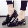 Moda marka tasarım ayakkabı kadın gri siyah kayma İngiliz tarzı Oxford ayakkabı lady toka kemer kadınlar için squard toes bezelye ...
