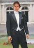 Groom Tuxedos Black Tailcoat Groomsmen Peak Lapel Best Man Mens Wedding Suits Bridegroom (Jacket+Pants+Vest+Tie)