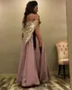2017 Prom Dresses Rusty Pink Fairy Floor Length Party Dresses With Off Axla Blingbling Pärlad Tasseled Cape och avtagbar Blac8965678