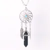 10pcs en gros des femmes pendante plume pierre naturelle oeil de tigre jade charmes en filigrane tribal dreamcatcher pendentif 50cm lien chaîne collier