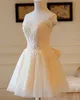 Champagne Bridesmaid Dresses Knee Length Soft Tulle Floral Applique with Beads Zipper with buttons Back Wedding guest dresses