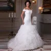 Fantástico vestido de novia de sirena Vestido De Novia Vestidos de novia de encaje Casamento Blusa Listones Falda de tul Vestidos de novia 2019 Venta caliente