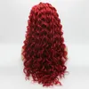 Parrucca Iwona capelli ricci lunghi rossi 183100 Parrucca da festival anteriore in pizzo sintetico resistente al calore legata a mezza mano3980052