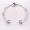 Momentos Brazalete abierto de plata con tapas pavimentadas Auténtica plata de ley 925 Se adapta a cuentas de dijes de joyería de estilo europeo Andy Jewel 596438CZ1785787