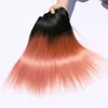 Ombre Extensions de Cheveux Or Rose avec des racines sombres Brésiliens Cheveux Vierges Raides 3 Pcs Doux Brésilien Ombre Rose Or Rose Armure