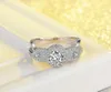 2017 Nya hela lyxsmycken 925 Sterling Silver White Topaz Cz Diamond Sona Gemstones Women Wedding Flower Band Ring Gift SI310W