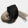 Ombre tejp i mänskliga hårförlängningar brasilianska 1b / silver grå hårförlängningar 100g 40st rak hud väft 7a Grå tejp hårförlängningar