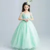 Mint Green Elegant Tulle Lace Flower Girl Wedding Dress Ankle Length Appliques Bead Kids Party Prom Dress First Communion Dresses