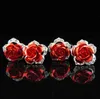 Fashion Bridal Hair Accessories Silver Plated Metal U Pins Red Rose Party Head Pieces Bridal Hair Pieces