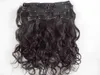 몽골 사람의 처녀 머리카락 머리카락에 클립 9 개 클립 곱슬 머리 어두운 갈색 자연 블랙 컬러