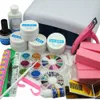 Wholesale- 2016 full 36w white UV lamp UV Gel white Brush Tips Glue topcoat cleanser plus gel remover nail tips Kits Tools Set