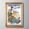 Lighthouse Seaside Scenery, DIY Handgjorda Korsstygn Nålarbeten Ställer ut broderier Kit Paintings räknade på kanfas DMC 14ct / 11ct