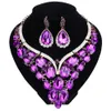 Fashion Jewelry Chunky Gem Crystal Flower Choker Necklace Statement Necklace Earring Party Dress Jewelry Sets 10 Colors5770074