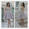 Grigio elegante corto Prom Dresses Appliques pizzo senza spalline in rilievo formale abito da cocktail del partito con Pocket Homecoming Abiti