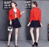 Новая весна осень Женщины моды двухкусочный наборы красный длинным рукавом короткий пиджак + Navy A-Line короткой юбке Повседневный Куртки, ветровки