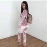 Samt-Trainingsanzug, zweiteiliges Set für Damen, sexy rosa Langarm-Top und Hose, Bodysuit-Anzug, Runway Fashion 2017, Trainingspaket in Übergröße, 8930019