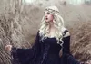 Vestidos retro 2018 vestidos de novia góticos negros fuera del hombro Una campana de manga larga de encaje completo de corsé medieval vestidos de novia