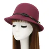 British Style Autumn Winter Women Wool Felt Fedoras with Leather Rope Trend Ladies Girls Stingy Brim Bucket Hats Dome Top Hats