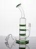 Best Green Bongs Three Fliter Perc Recycler Glass Water Pipe Tripple Layers Bong Cheap Thick Dab Rigs Free Shipping