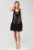 Fashion Little Black Feather Sequined Bodycon Dress Short Cocktail Party Dresses Scoop Neck Mini Formal Prom Gowns Real Photo