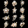 30% de desconto tom de prata pequenos broches de ouro limpar Rhinestone flor Pin pérola atacado jóias de casamento nupcial acessórios Mix 12 desgins DHL