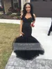 2020 Sexy Black African Mermaid Prom Kleider Schatz Perlen Tüll offenen Rücken billiger langer formal