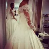 Sheer Long Sleeve Vintage Lace Bröllopsklänningar 2021 Båt Neck Ball Gown Bridal Gowns Plus Size Vestido de Noiva Robe de Mariage