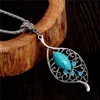 Wholesale- Rhinestone Crystal Leaf Pendant Necklace Vintage Turquoise Costume Jewel Sweater Chain TL198 Necklaces