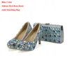 Cristal bleu chaussures de fête de mariage talons hauts embrayage talon épais strass bal pompes cendrillon bal avec sac assorti