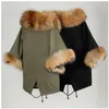 Nowa zimowa Moda Damska Prawdziwe Naturalne Raccoon Futro Z Kapturem Ciepły Rękaw Flare Loose Palazzo Poncho Cloak Futro Płaszcz Bawełniany Parkas