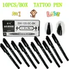 YILONG 10PCSBox Zwart DualTip Tattoo Markering Pen Huid Marker Sjabloon Tattoo Piercing Positionering Supply Voor Permanente Tattoo Mak2792601