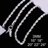 Partihandel Pris 16-24 tum 3 mm Twisted Chains halsband 925 Sterling Sivler Smycken Fina Silver Halsband för hängen G205