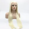 Iwona Hair Straight Extra Long White Light Blonde Mix Wig 22#1001/613 Half Hand Tied Heat Resistant Synthetic Lace Front Wigs