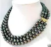 Collier de perles Akoya noires à 3 rangées de 7 à 8 mm, 17-19