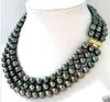 3 wiersz 7-8mm Black Akoya Pearl Necklace 17-19