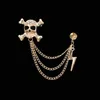 Wholesale- Skeleton & Charm Tassel Brooches Shirt Suit Collar Three Layer Chain Skull Punk Gothic Pins Jewelry For Men's Gift