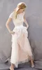 2017 Bohemian Beach Lace Abiti da sposa economici Bateau manica corta davanti Split Blush rosa Tulle Abiti da sposa su misura Cina EN11224