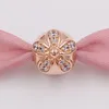 Rosévergoldeter, schillernder Gänseblümchen-Clip, authentische Perlen aus 925er Sterlingsilber, passend für europäische Schmuckarmbänder im Pandora-Stil, Halskette, Andy Jewel 781493CZ