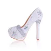 El yapımı 14cm yüksekliğinde kadınlar elbise ayakkabıları beyaz inci düğün platformu ayakkabıları Cinderella balo pompaları yetişkin töreni ayakkabıları1791399