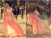 2019 Coral Color Prom Dress with Mouwen Sexy Crystals Beaded Tulle Turkije Avond Party Jurk Plus Size Vestidos de Festa