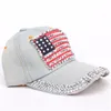 Hot sale USA United States American flag baseball caps adjustable jeans denim rhinestone men women snapback hat cap M002