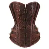 Steampunk Gotik Korse Kahverengi / Siyah Jakarlı Dantel Kemikli Overbust Büstiyer Clubwear Vücut Şekillendirici Artı boyutu S-6XL